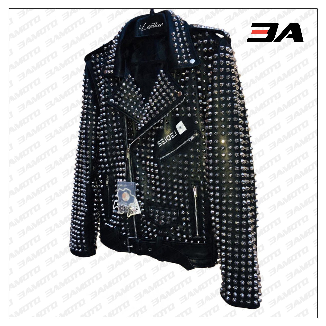 Custom Made Black Leather Studded Punk Style Jacket - 3A MOTO LEATHER