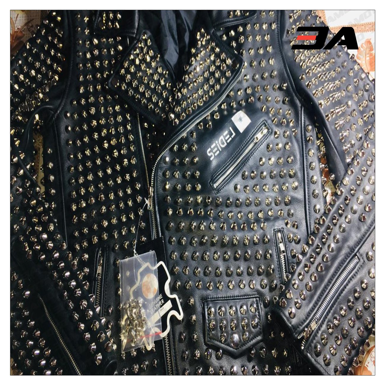 Custom Made Black Leather Studded Punk Style Jacket - 3A MOTO LEATHER