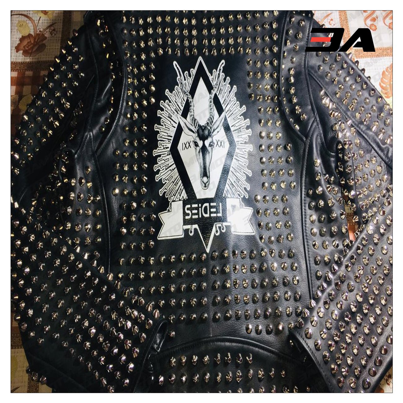 Custom Made Black Leather Studded Punk Style Jacket - 3A MOTO LEATHER