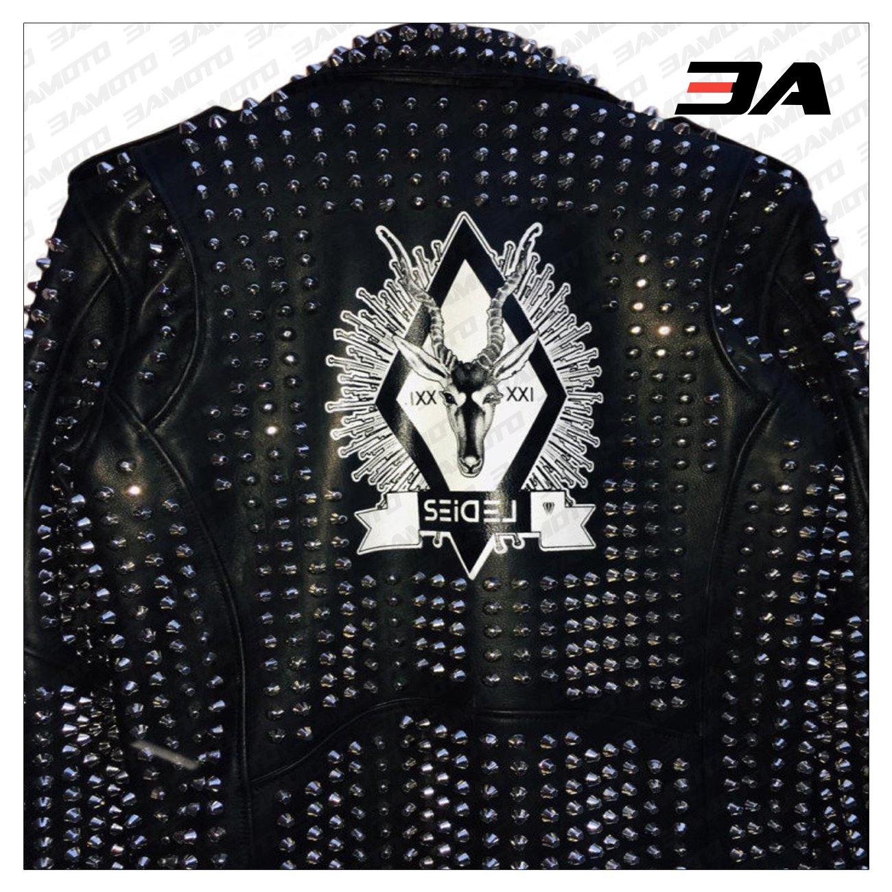 Custom Made Black Leather Studded Punk Style Jacket