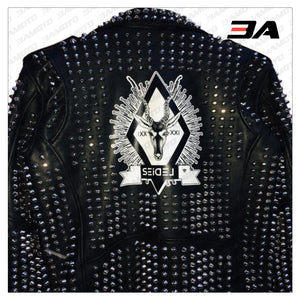 Custom Made Black Leather Studded Punk Style Jacket - 3A MOTO LEATHER