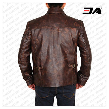 Indiana Jones Distressed Men Brown Leather Jacket