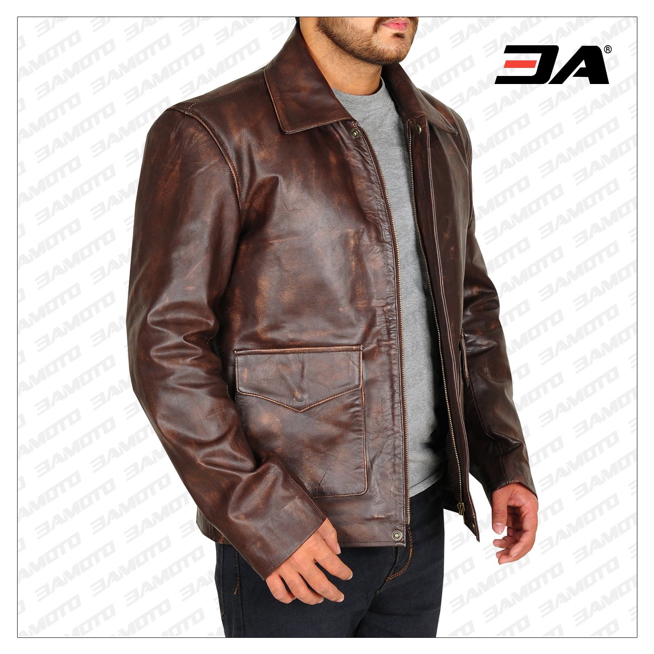 Indiana Jones Distressed Men Brown Leather Jacket Buy Now
