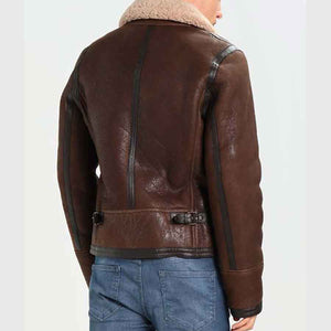 Dark Brown Mens Avaitor Shearling Leather Jacket
