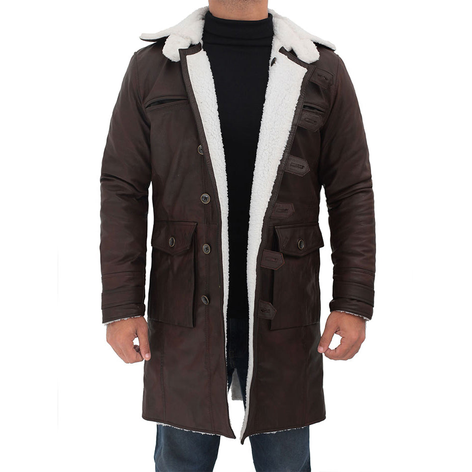 Dark Brown Shearling Leather Coat