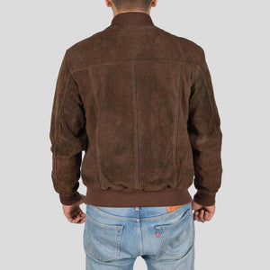Dark Brown Suede Bomber Leather Jacket