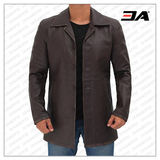 Dark Brown Leather Coat - Fashion Leather Jackets USA - 3AMOTO
