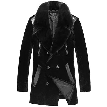 Designer Men's Black Shearling Fur Coat