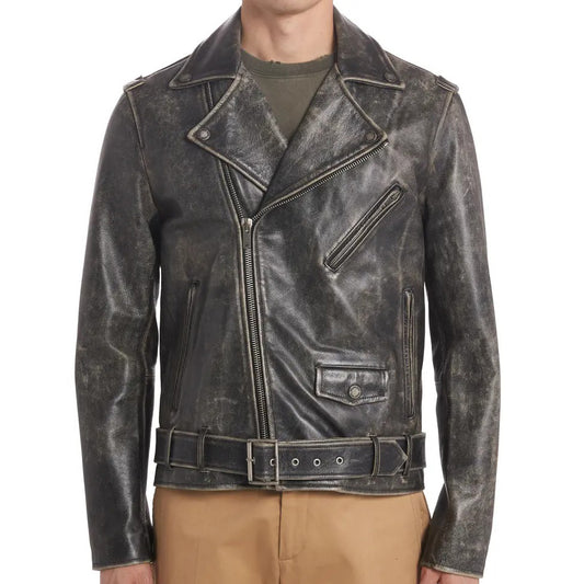 Distressed Leather Moto Jacket For Men - Fashion Leather Jackets USA - 3AMOTO
