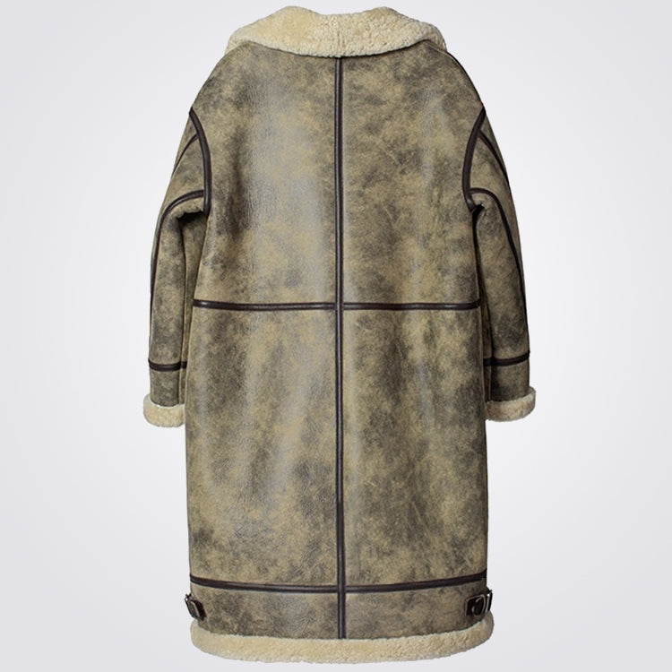 Distressed Sheepskin Shearling Coat for Men