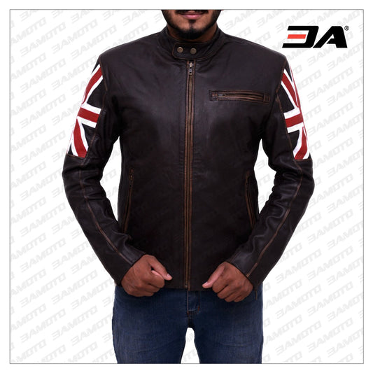 England Flag Biker Leather Jacket - 3amoto shop