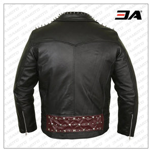 Buy online Edgy Black Leather Biker Jacket
