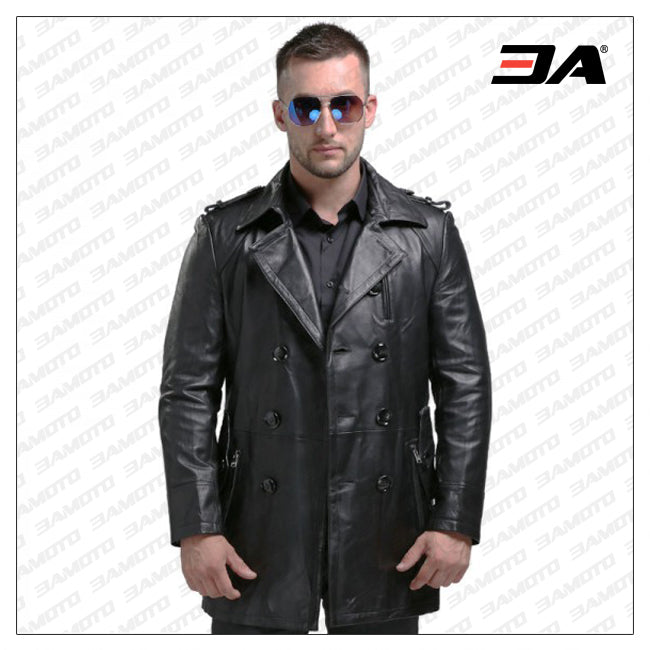 Leather Pea Coat For Men