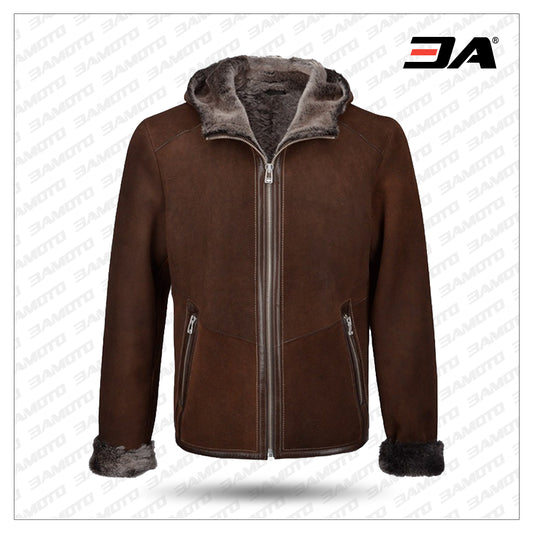 Men's Brown Sheepskin Jacket - Fashion Leather Jacket - 3amoto shop