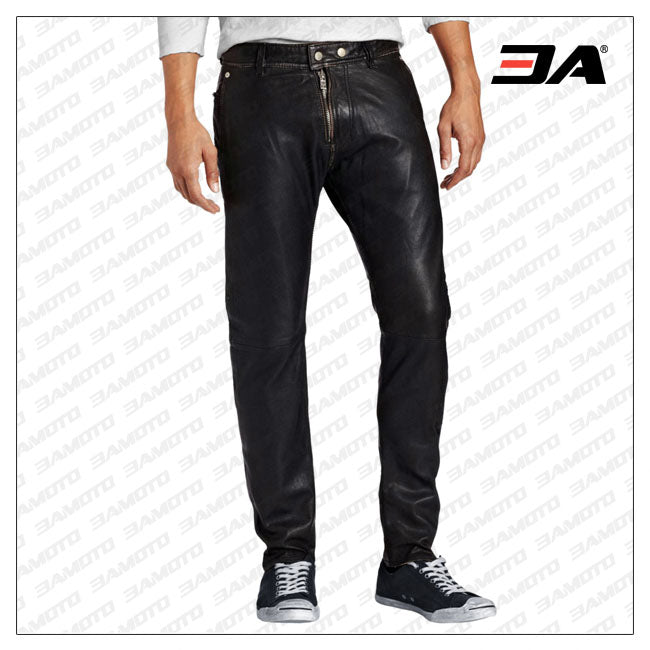 Skin Tight Black Leather Motorcycle Pant for Guys
