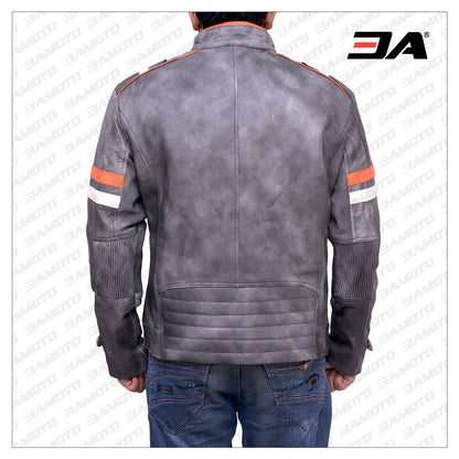 Fossil Grey Retro Biker Leather Jacket