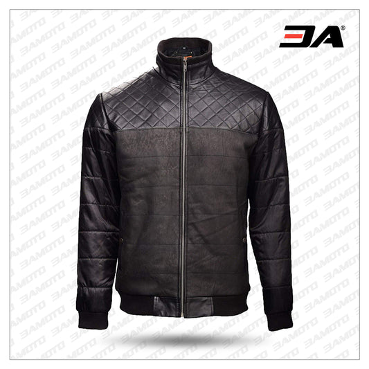 Black Fashion Bomber Leather Jacket - Black Jacket - 3amoto shop