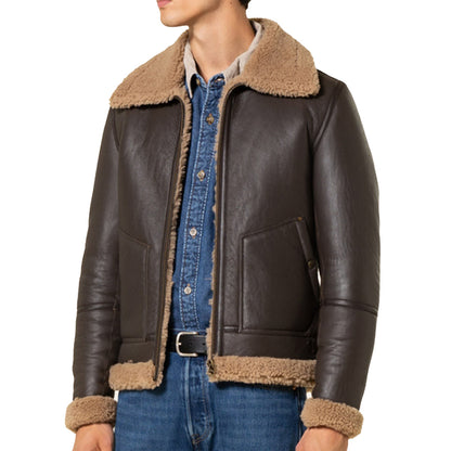 Flight Leather Jacket with Faux Fur Collar