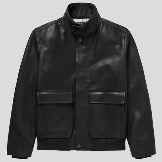 Full-Grain Leather Bomber Jacket - 3amoto shop