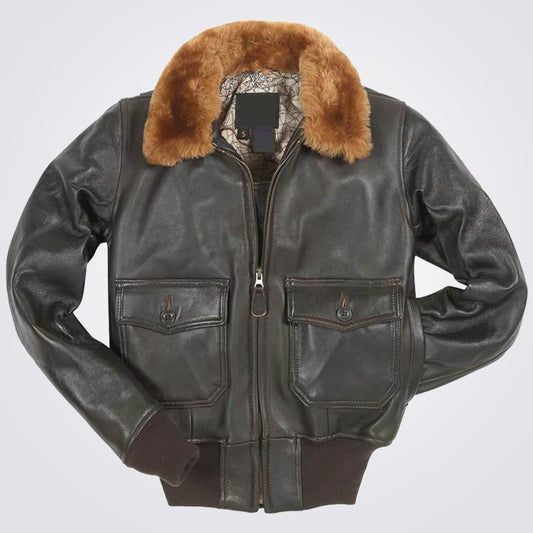 G-1 Brown Leather Bomber Jackets For Men - 3amoto shop