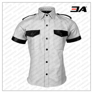 Genuine White Leather Men Party Shirt