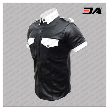 Genuine White and black Leather Shirt