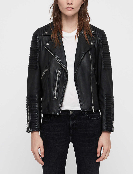 Women’s Genuine Black Sheepskin Leather Biker Jacket - Fashion Leather Jackets USA - 3AMOTO