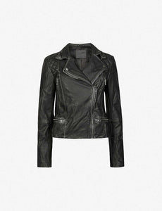 Women’s Distressed Black Leather Biker Jacket