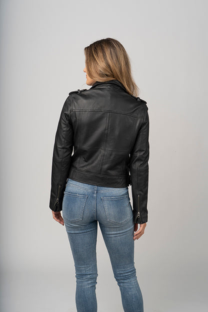 Women’s Black Sheepskin Leather Biker Jacket