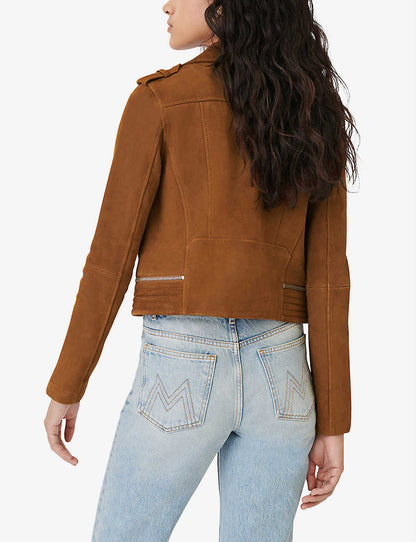 Women’s Brown Suede Leather Biker Jacket