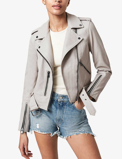 Women’s White Genuine Leather Biker Jacket