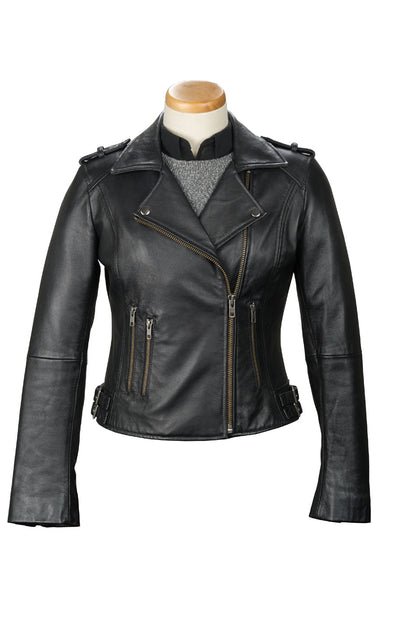 Women’s Black Sheepskin Leather Biker Jacket