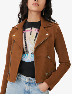 Women’s Brown Suede Leather Biker Jacket