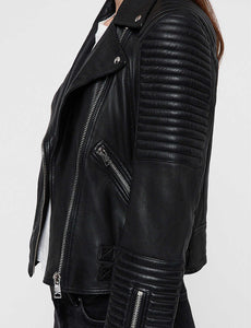 Women’s Genuine Black Sheepskin Leather Biker Jacket