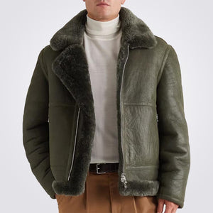 Green Flight Jacket With Faux Shearling