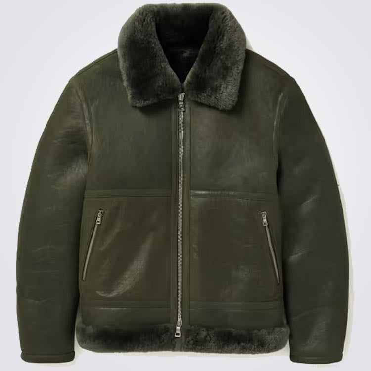 Green Flight Jacket With Faux Shearling