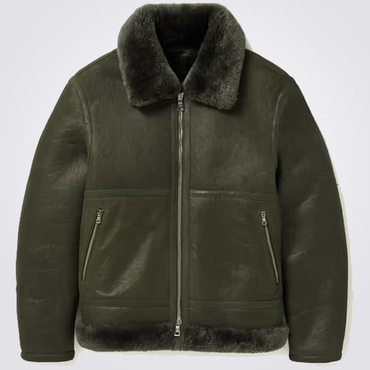 Green Flight Jacket With Faux Shearling - 3amoto shop