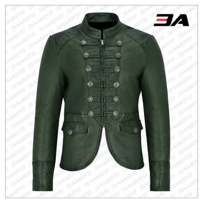 Green Victory Military Parade Style Real Leather Jacket - 3A MOTO LEATHER