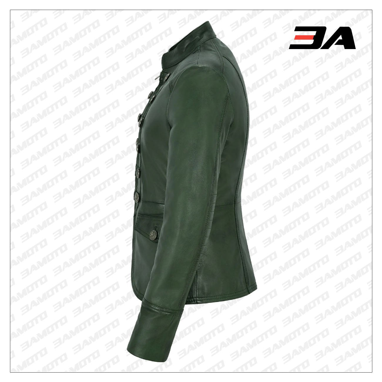 Green Victory Military Parade Style Real Leather Jacket - 3A MOTO LEATHER