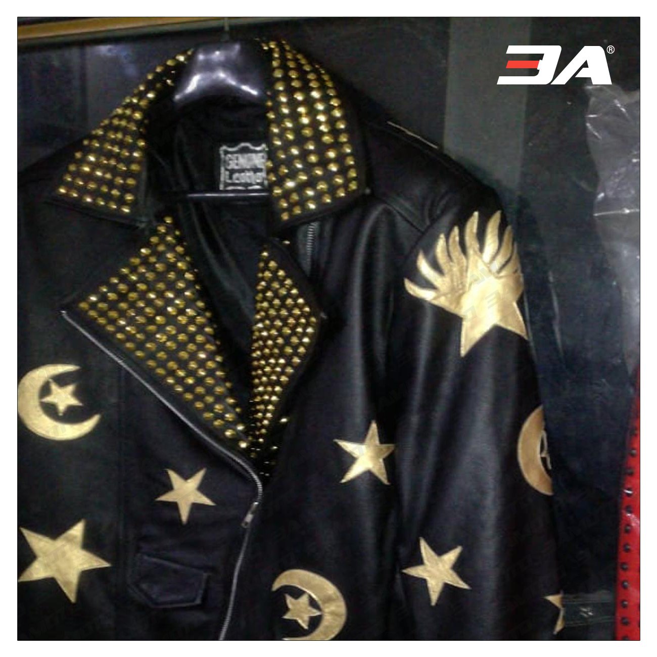 HANDMADE Men Steampunk Jacket Golden Studs and Stars Embroidery Patches, Wild Tiger Patch Punk Hippie Style - 3A MOTO LEATHER