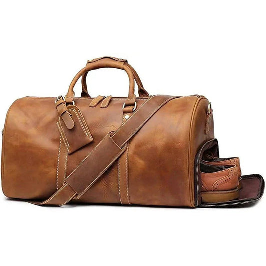 Handmade Leather Duffle Bag with Shoe Compartment - Fashion Leather Jackets USA - 3AMOTO