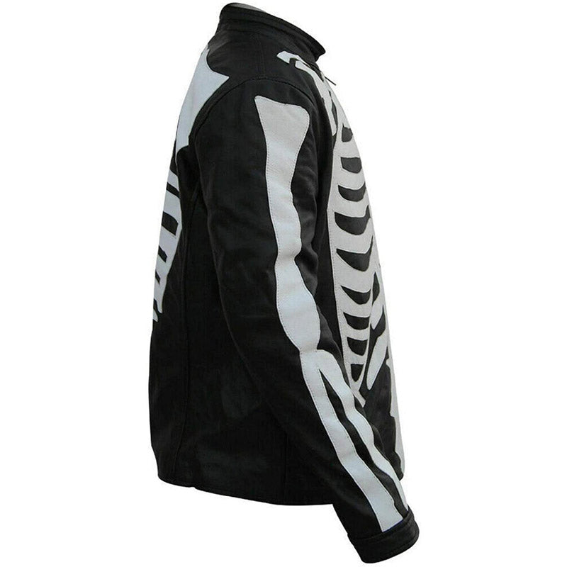 Handmade Men's Halloween Cosplay Skeleton Bones Real Leather Jacket