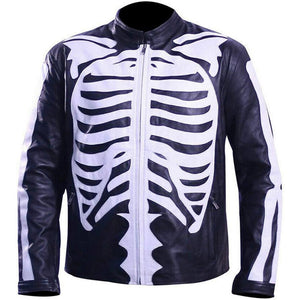 Handmade Men's Halloween Cosplay Skeleton Bones Real Leather Jacket