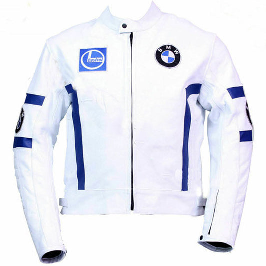 Handmade Men’s White Leather BMW Biker Jacket - 3amoto shop