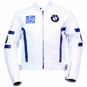 Handmade Men’s White Leather BMW Biker Jacket