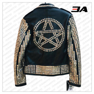 Handmade Black Leather Studded Punk Style Jacket For Women - 3A MOTO LEATHER