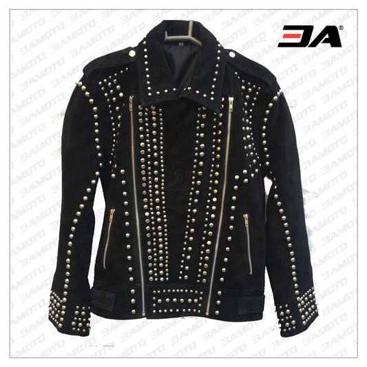 Handmade Black Punk Style Studded Jackets, Suede Studded Jackets For Men - 3A MOTO LEATHER - Fashion Leather Jackets USA - 3AMOTO