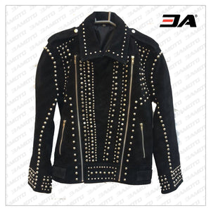 Handmade Black Punk Style Studded Jackets, Suede Studded Jackets For Men - 3A MOTO LEATHER