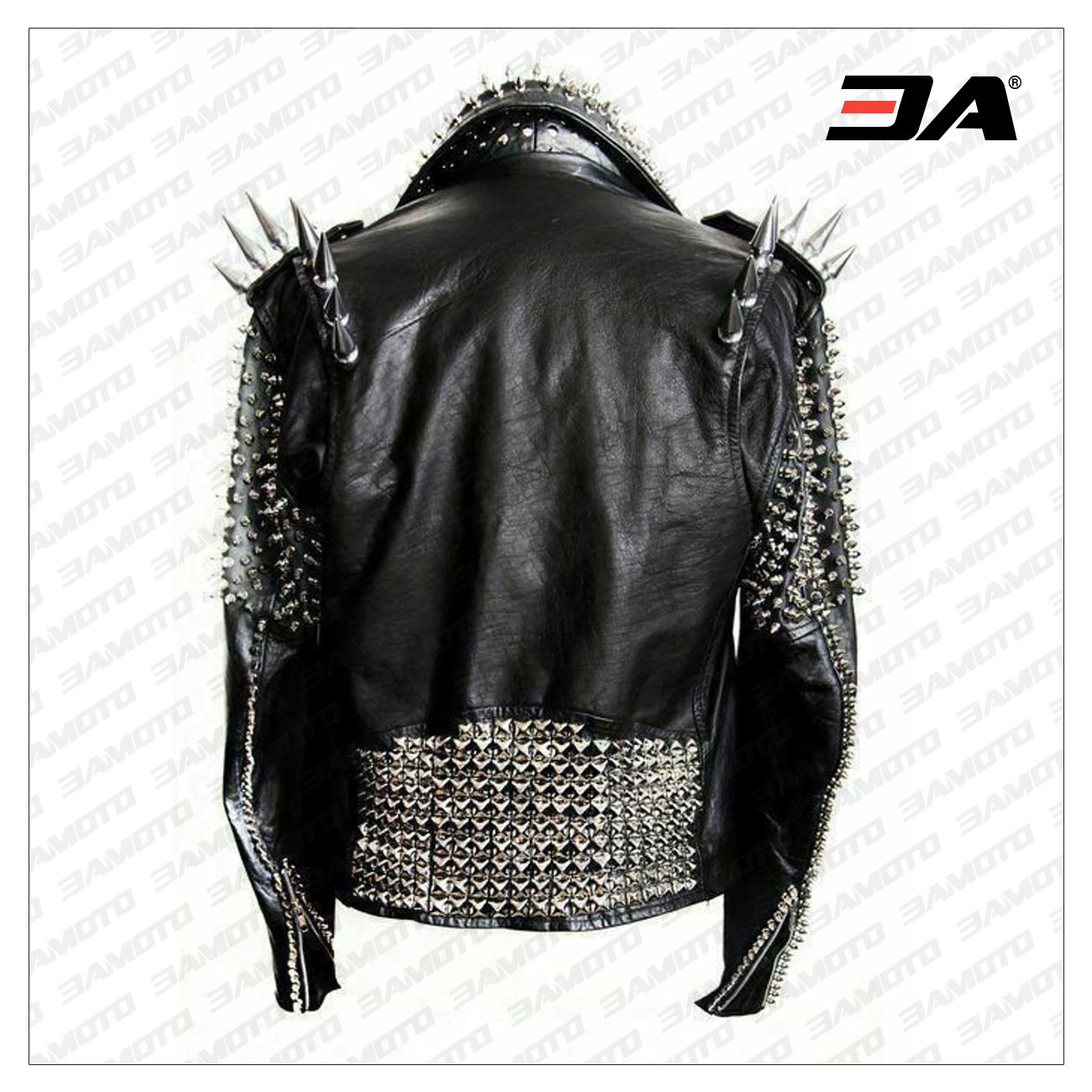 Handmade Mens Black Leather Jacket - Studded Punk Leather Jacket
