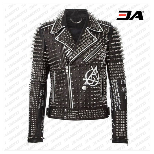 Handmade Mens Black Fashion Studded Punk Style Leather Jacket - 3A MOTO LEATHER - Fashion Leather Jackets USA - 3AMOTO